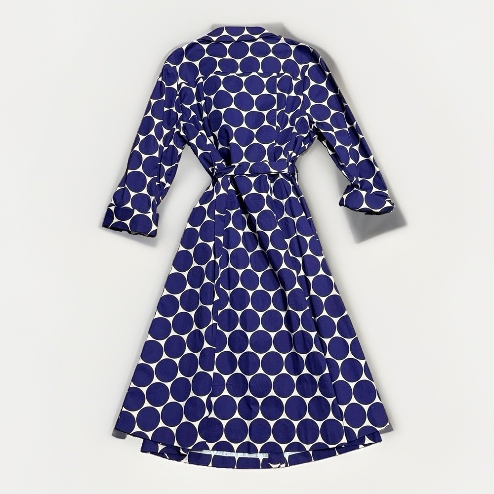 Boden Womens US 14L UK 18L Blue White Polka Dot Belted Shirt Dress Long - Picture 2 of 7
